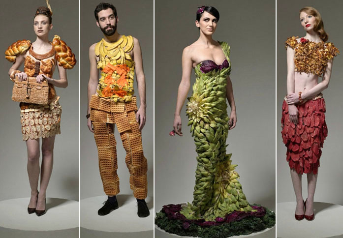 Ide Brilian Merangkai Buah dan Makanan jadi Pakaian